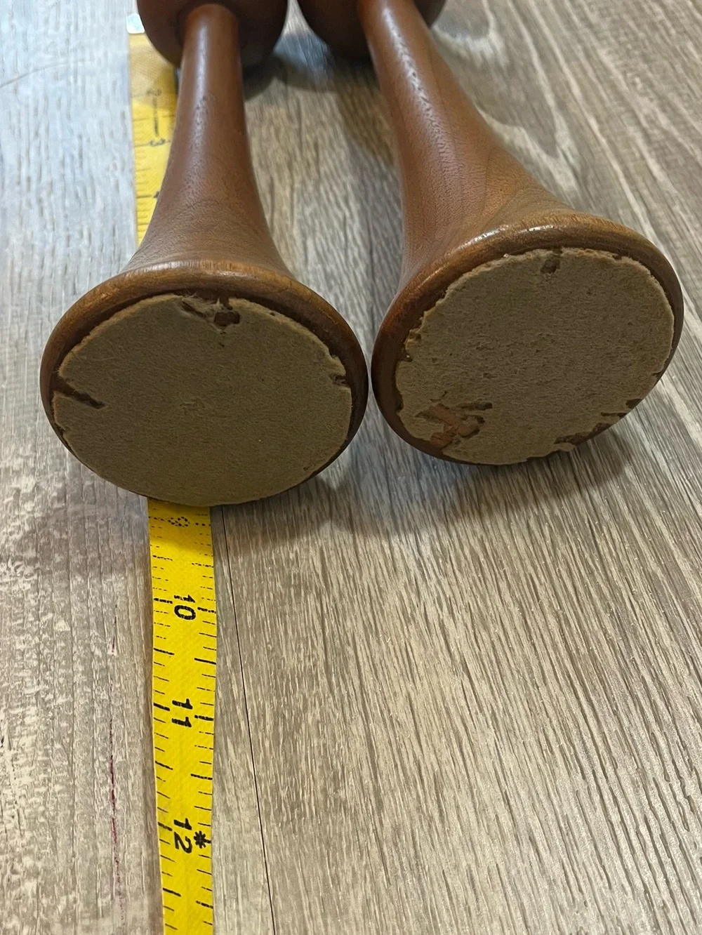 2 MCM Brown Wooden Candle Stick Holders Mid-Century Modern Contemporary